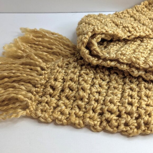 Holiday Gold Scarf 79x5 Long Chunky Handmade Crochet Hand Knit Warm Winter NWT - Picture 5 of 10